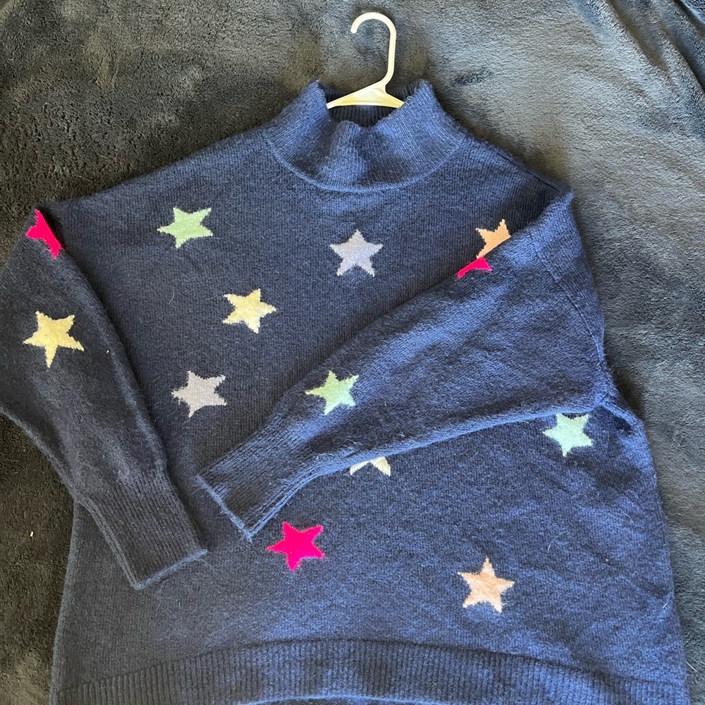 Crown & Ivy Navy Sweater with Multicolor Stars